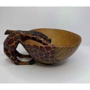 Giraffe Folk Art hand Carved Wooden trinket Bowl coffee table decor vintage‎